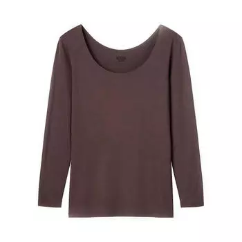 Лонгслив Uniqlo Heattech Scoop Neck Long Sleeved Thermal Top, тёмно-коричневый
