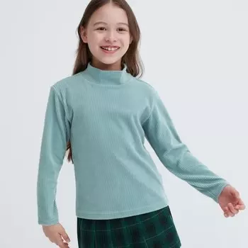 Лонгслив Uniqlo Kids Fleece Ribbed, зеленый