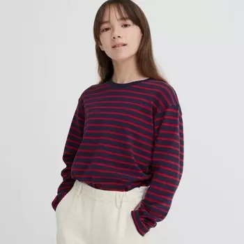Лонгслив Uniqlo Kids Soft Brushed Cotton, темно-синий