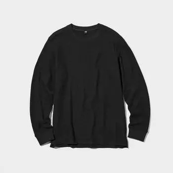 Лонгслив Uniqlo Waffle Crew Neck, черный