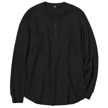 Лонгслив Uniqlo Waffle Henley, черный