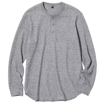 Лонгслив Uniqlo Waffle Henley Neck, серый