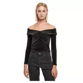 Лонгслив Urban Classics Velvet Rib Crossed Off Shoulder, черный