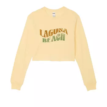 Лонгслив Victoria's Secret Pink Premium Cotton Cropped Laguna Beach, светло-желтый