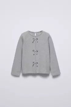 Лонгслив в рубчик с бантами ZARA, серый мергель