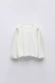 Лонгслив в рубчик с вышивкой ZARA, экрю