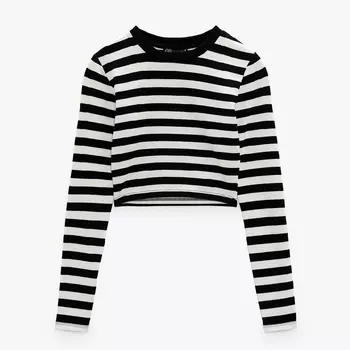 Лонгслив Zara Cropped, черный/белый