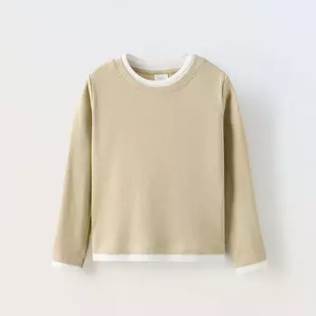 Лонгслив Zara Double Effect Rib, хаки