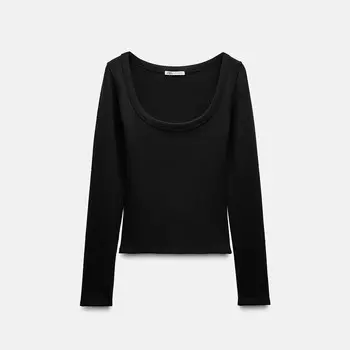 Лонгслив Zara Ribbed Long Sleeve, черный