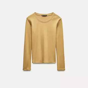 Лонгслив Zara Ribbed Long Sleeve, светло-коричневый