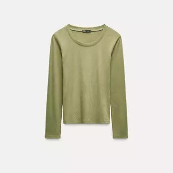 Лонгслив Zara Ribbed Long Sleeve, светло-зеленый