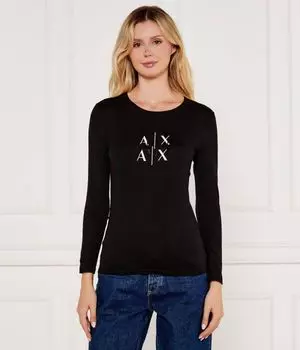 Лонгслив женский Armani Exchange хлопковый с логотипом бренда, черный