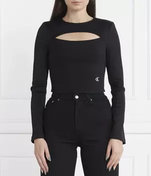 Лонгслив женский Calvin Klein Jeans с разрезом на груди, черный