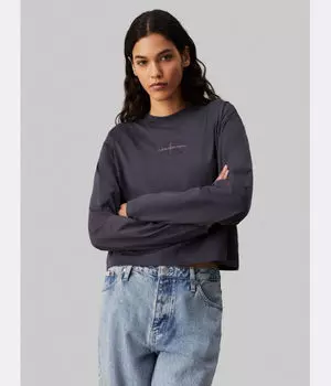 Лонгслив женский Calvin Klein Jeans свободного кроя короткий, черный