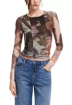 Лонгслив женский Desigual с принтом, коричневый