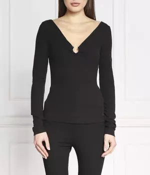 Лонгслив женский Guess Jeans из модала с декоративным вырезом, черный