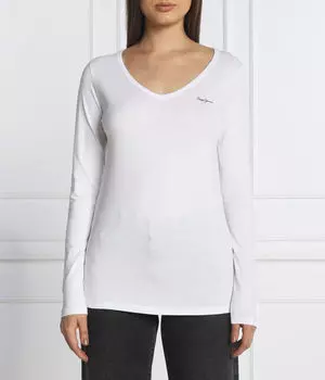Лонгслив женский Pepe Jeans London хлопковый с V-образным вырезом, белый