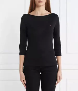 Лонгслив женский Tommy Hilfiger хлопковый с рукавом 3/4, черный