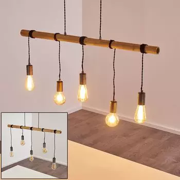 »Lorica« удлиненный подвесной светильник из металла/бамбука темно-серого/коричневого цвета. hofstein