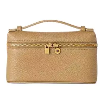 Loro Piana Мини-сумка-клатч из коровьей кожи, цвет камня и солнечное золото