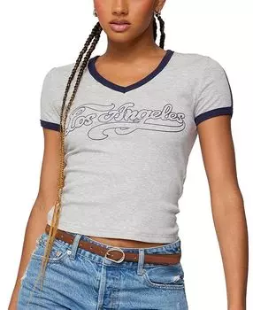 Лос-Анджелес Контрастная Футболка Edikted, серый