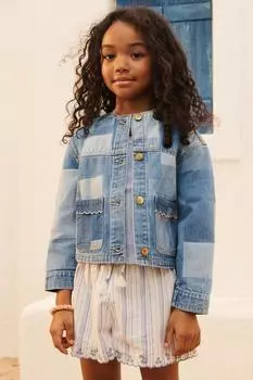 Лоскутная джинсовая куртка ZARA, цвет Blue marl