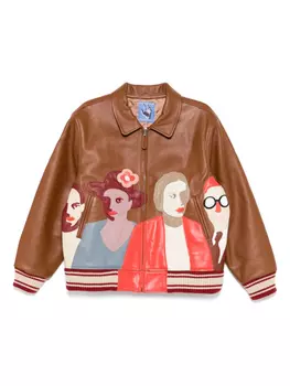 Лоскутная портретная кожаная куртка KidSuper, коричневый