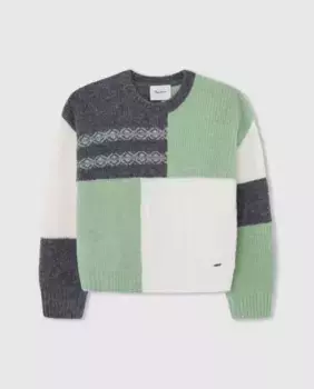 Лоскутный свитер для девочки со спущенными плечами Pepe Jeans, мультиколор