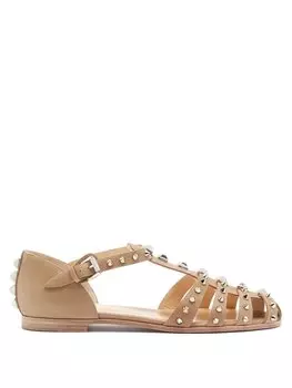 Loubiclou кожаные сандалии с заклепками Christian Louboutin, бежевый