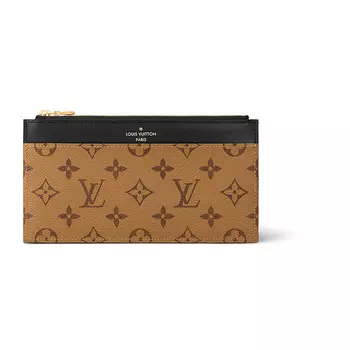 LOUIS VUITTON Клатч-сумка из коровьей кожи с монограммой и обратным покрытием, унисекс, коричневого цвета
