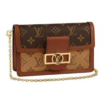 LOUIS VUITTON Кошелек Dauphine Chain с монограммой в виде перевернутого узора коричневого цвета
