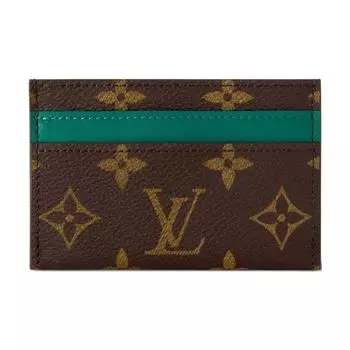 LOUIS VUITTON Кожаный держатель карт унисекс, зеленый и коричневый