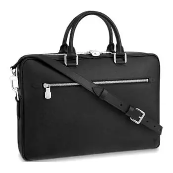 LOUIS VUITTON Кожаный портфель, сумка для ноутбука, сумка через плечо, обычная мужская, черная