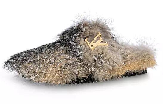 Мужские тапочки Louis Vuitton с мехом, коричневый