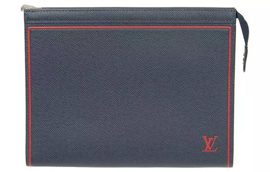 LOUIS VUITTON Мужская кожаная косметичка Pochette Voyage, клатч среднего размера, темно-синяя