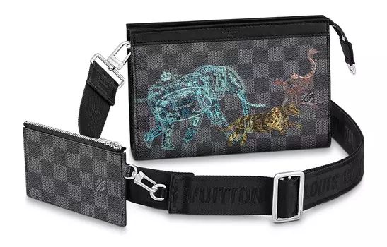 LOUIS VUITTON Мужская сумка-тоут Gaston WW из холщовой ткани с покрытием, серо-черного цвета, для паспорта, картхолдера и через плечо