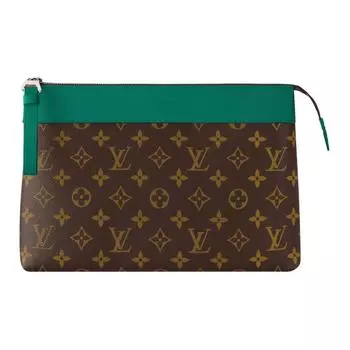 LOUIS VUITTON Мужской клатч-сумка Voyage Coated Canvas, коричневый и зеленый