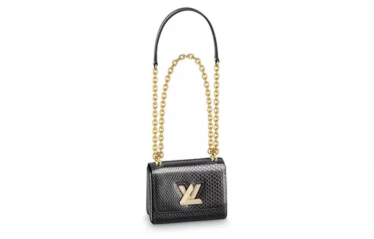 LOUIS VUITTON Сумка через плечо Twist из кожи питона, мини, женская, черная
