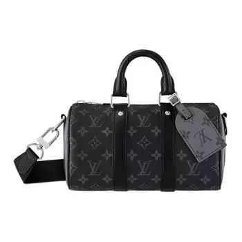 LOUIS VUITTON Сумка Keepall из холщовой ткани с кожаной отделкой, через плечо, мужская, черно-серая