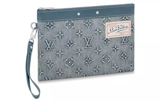 LOUIS VUITTON Сумка-клатч из коровьей кожи в стиле пэчворк, мужская, джинсовая, синяя