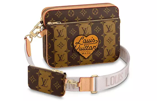LOUIS VUITTON Сумка-мессенджер X Nigo Trio с монограммой и полосками коричневого цвета