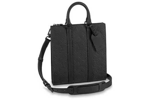 LOUIS VUITTON Сумка-портфель из кожи Sac Plat Taurillon, через плечо, обычная мужская, черная