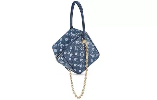 LOUIS VUITTON Сумка-сумка из жаккардового денима с лоскутным узором из коровьей кожи, сумка-цепочка, обычная женская, синяя