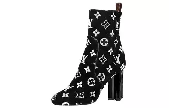 Сапоги женские Louis Vuitton с узором, черный / белый