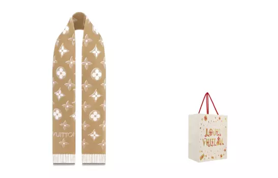 Женский вязаный шарф Louis Vuitton, коричневый/бежевый