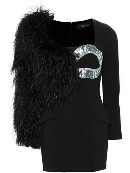 Loulou платье мини с перьями, черный
