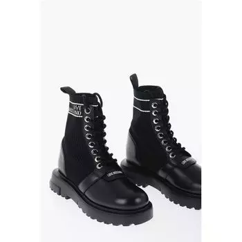 LOVE Кожаные и тканевые армейские ботинки с контрастными деталями Moschino, Black
