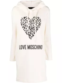 Love Moschino платье с капюшоном и логотипом, нейтральный цвет