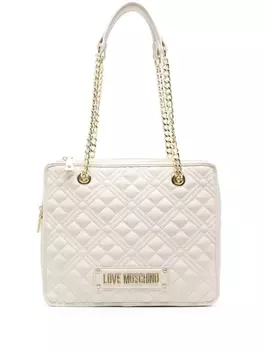 Love Moschino стеганая сумка на плечо с логотипом, нейтральный цвет