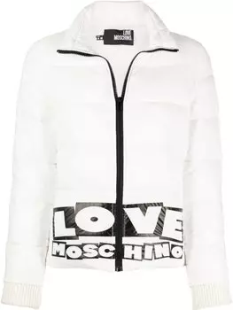 Love Moschino стеганый пуховик с логотипом, белый